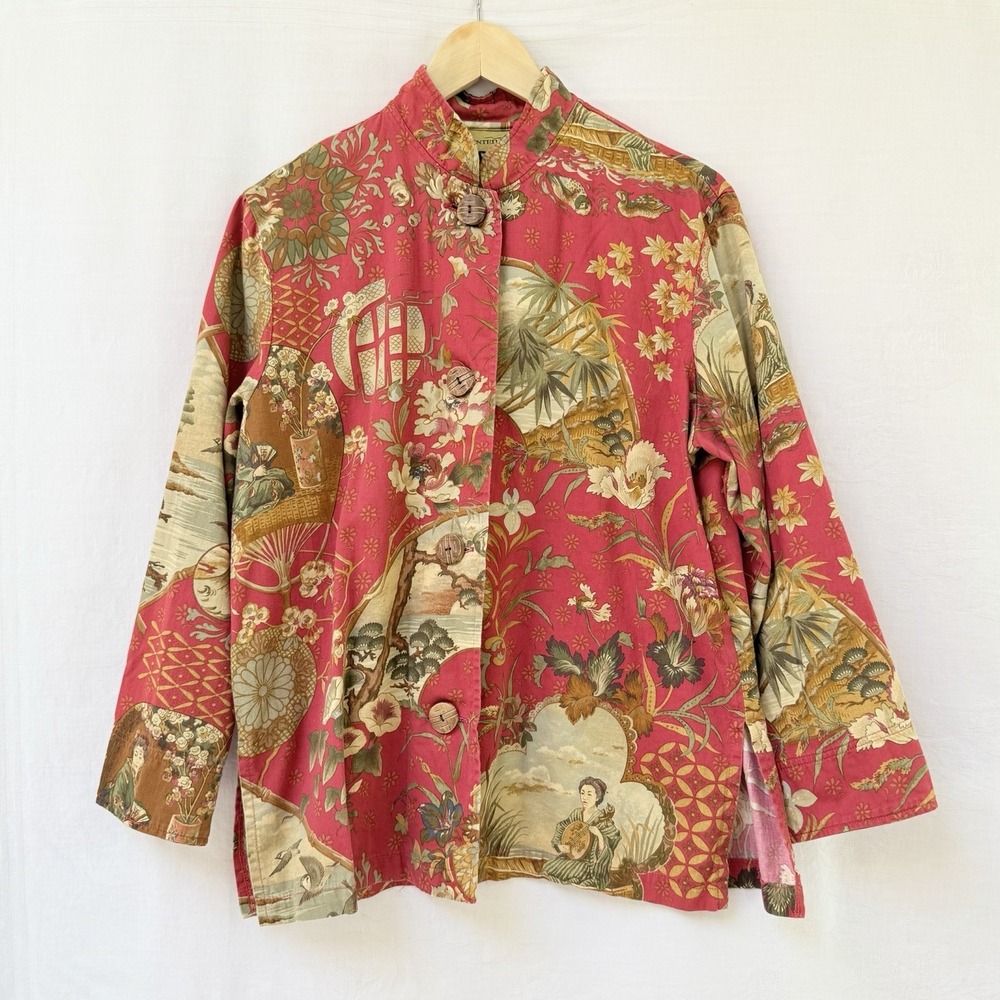Vintage Painted Pony USA Oriental Asian Floral Art To Wear Blouse Women Large